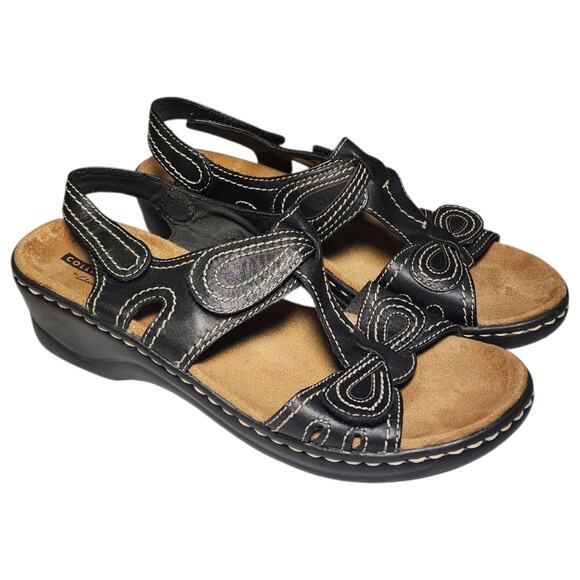 Clarks Collection Sandals Women's Size 8.5M Black Leather Adjustable Platform - Picture 1 of 8